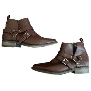 Gee'Wawa Anthropologie AMARILLO Burgundy Buckle Ankle Boots Western Country 6M